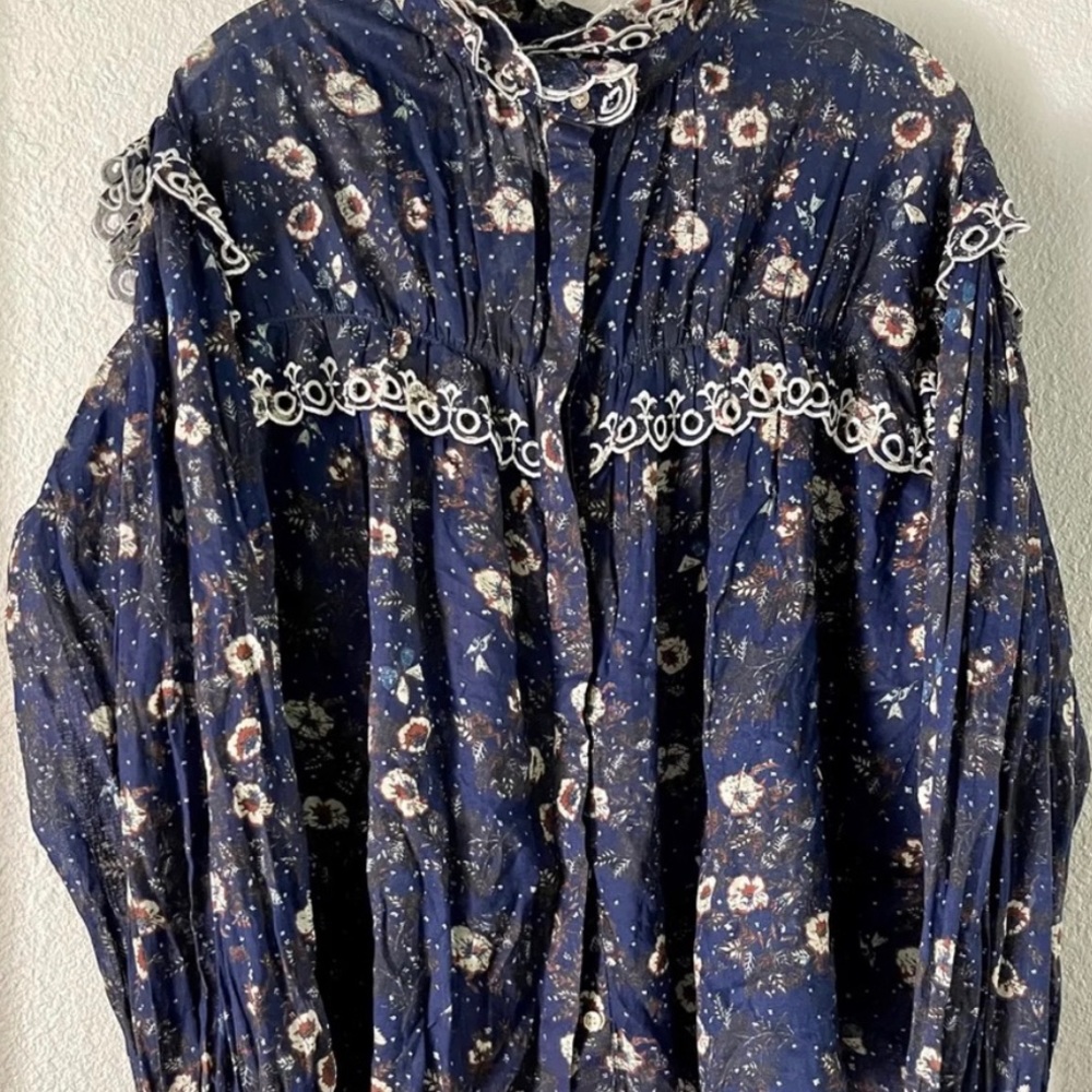 Isabel Marant Etoile Elmira Printed Eyelet-Trim Ruffle Blouse